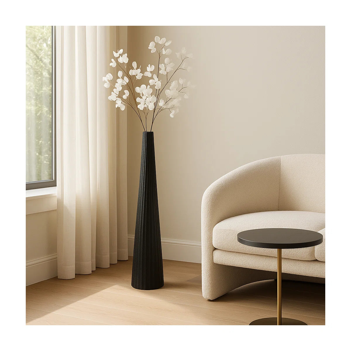 Kasea Decorative Floor Vase for Home Decor - Modern Tall Vase with Textured Finish - Sculptural Vases for Living Room - Statement Flower Vase for Corner Spaces