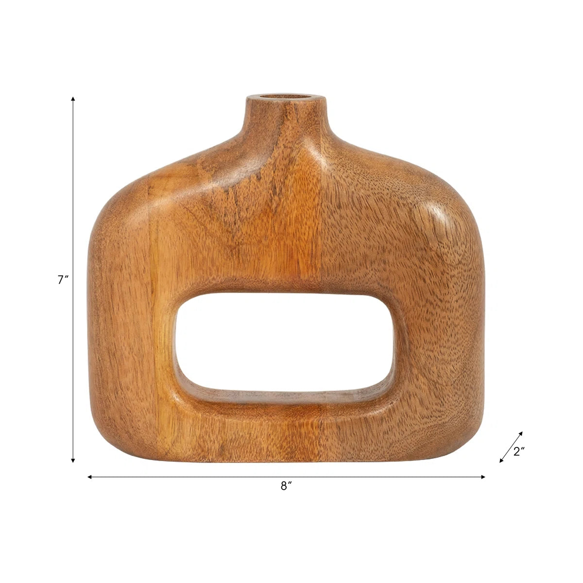 Vase Mango Wood Sculptural Cut-Out Design 8-Inch Natural Brown Boho Home Office Bedroom Living Room Decor