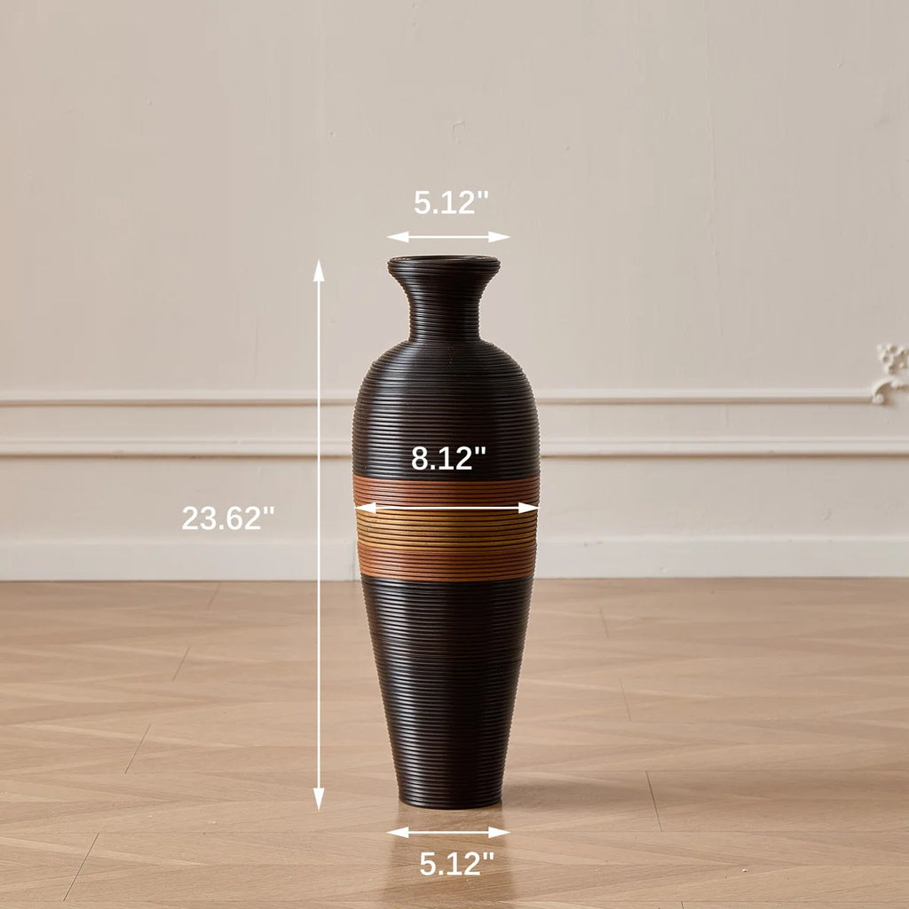 Aaban 24" Handwoven Pvc Rattan Floor Vase, 3-tone Sunset Gradient Finish, Boho Large Decorative Vase