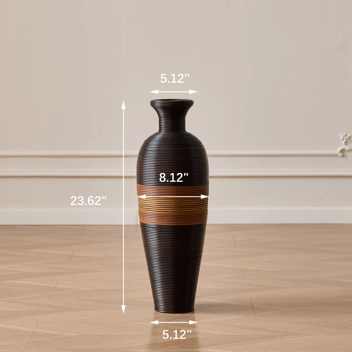 Aaban 24" Handwoven Pvc Rattan Floor Vase, 3-tone Sunset Gradient Finish, Boho Large Decorative Vase