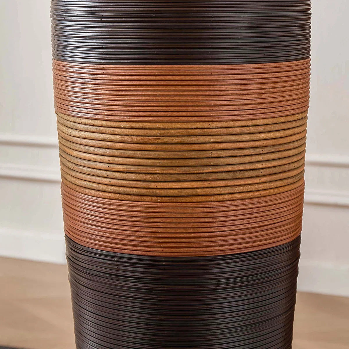 Aaban 24" Handwoven Pvc Rattan Floor Vase, 3-tone Sunset Gradient Finish, Boho Large Decorative Vase