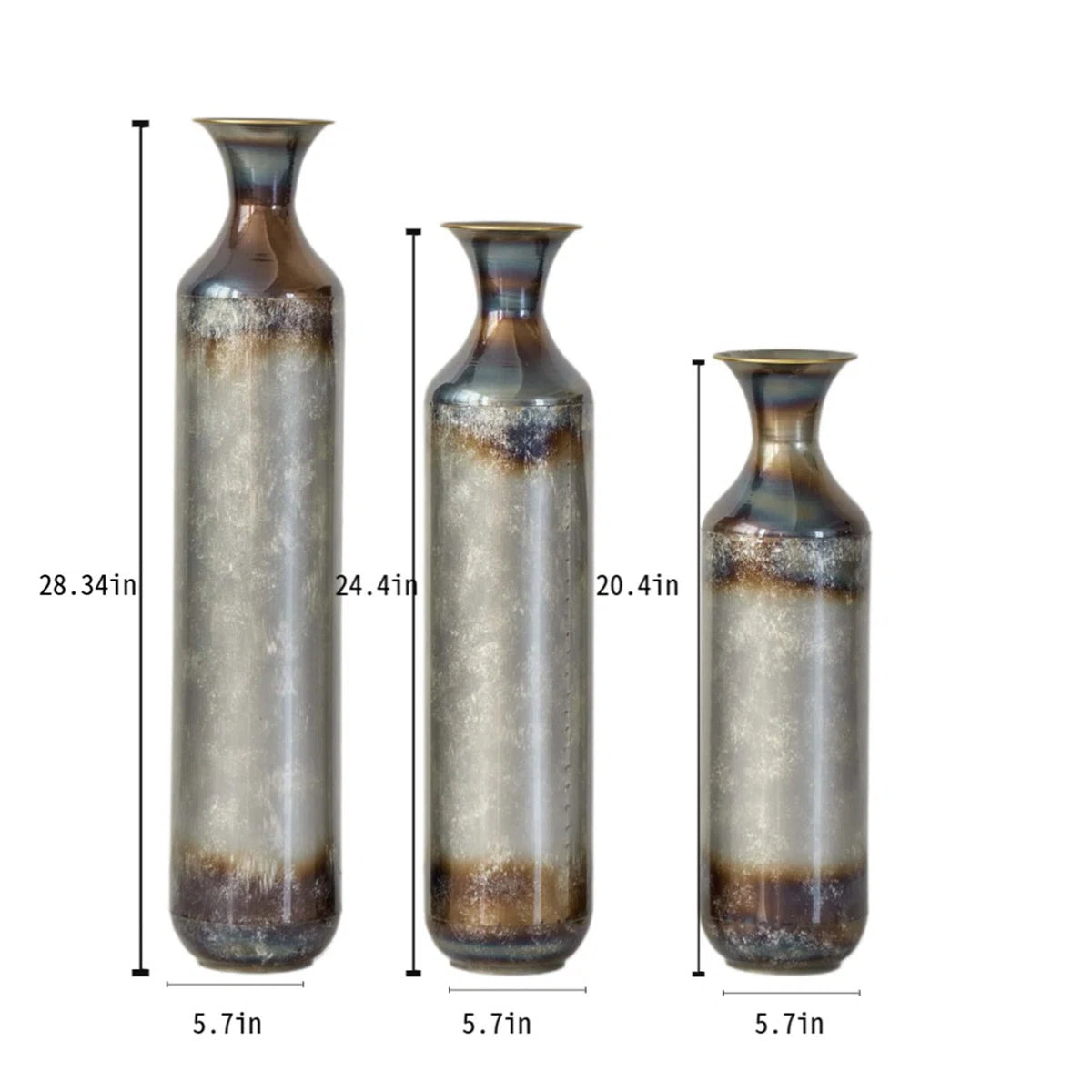 Medhansh Large Floor Vase with Twilight Glaze Finish, Distressed Tall Metal Vase, Flower Vase(Set Of 3)
