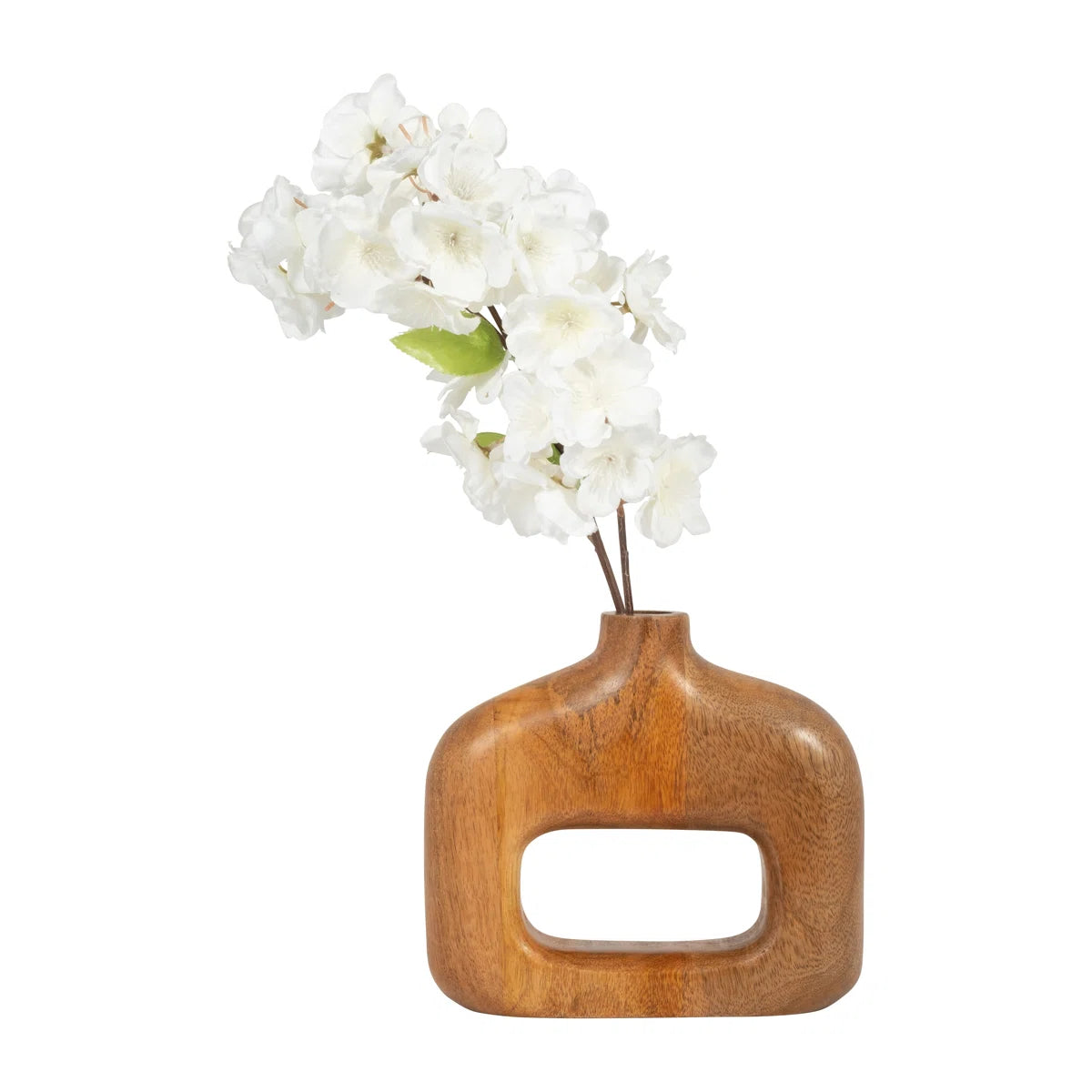 Vase Mango Wood Sculptural Cut-Out Design 8-Inch Natural Brown Boho Home Office Bedroom Living Room Decor