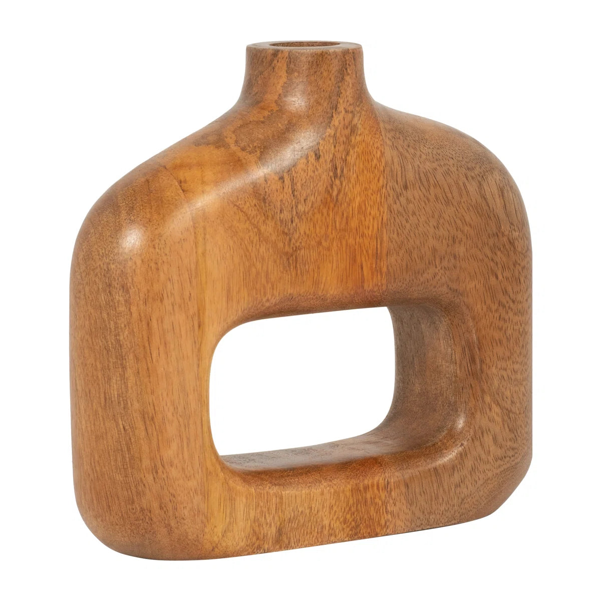 Vase Mango Wood Sculptural Cut-Out Design 8-Inch Natural Brown Boho Home Office Bedroom Living Room Decor