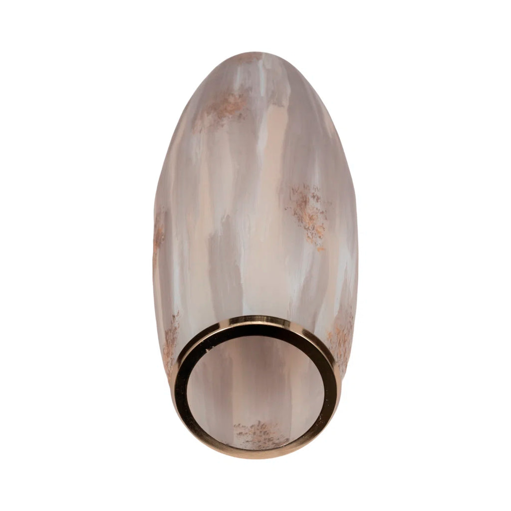 Jocelyn Modern Textured Tall Glass Vase for Home Decor - Decorative Table Flower Vase with Metal Rim for Living Room Styling and Tabletop Display - Tan