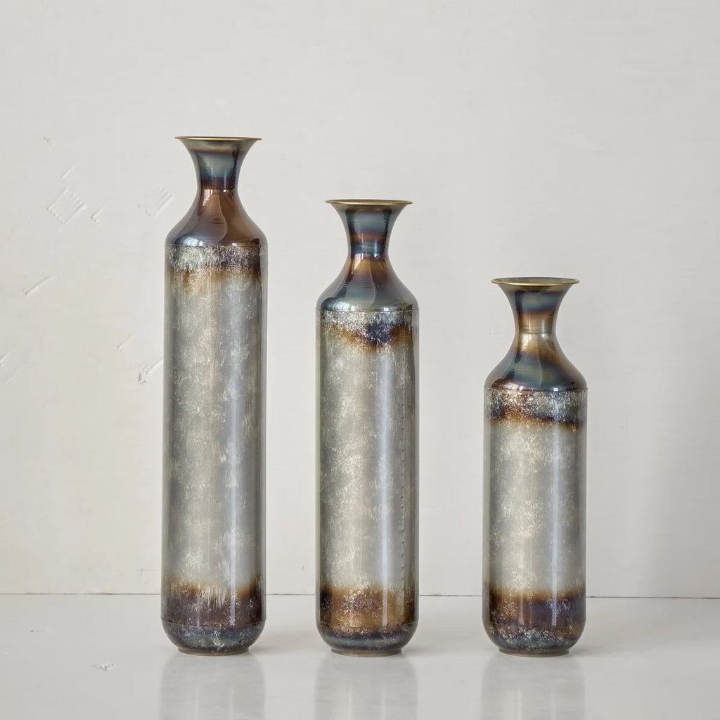 Medhansh Large Floor Vase with Twilight Glaze Finish, Distressed Tall Metal Vase, Flower Vase(Set Of 3)