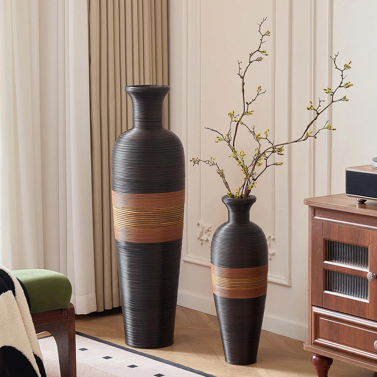 Aaban 24" Handwoven Pvc Rattan Floor Vase, 3-tone Sunset Gradient Finish, Boho Large Decorative Vase
