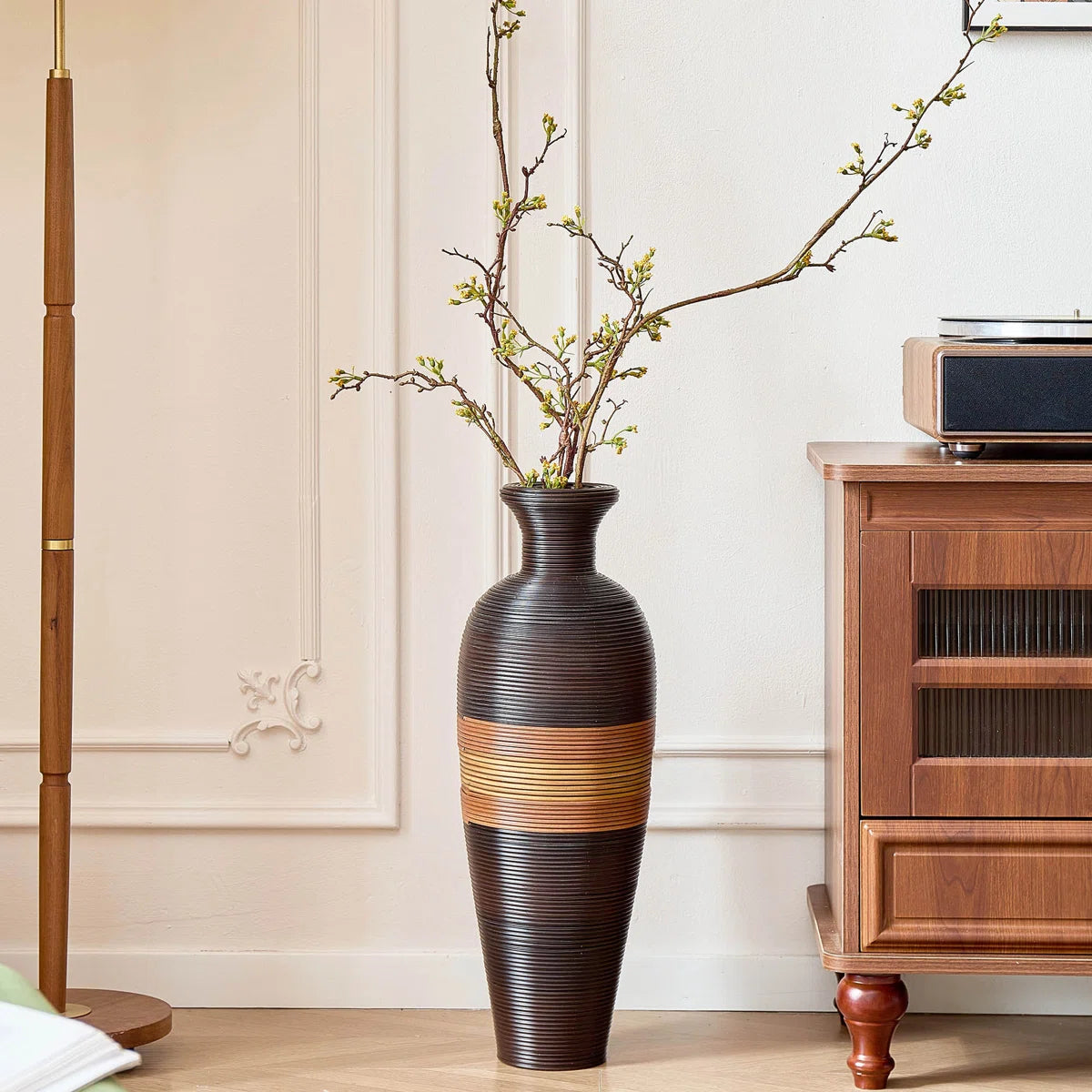 Aaban 24" Handwoven Pvc Rattan Floor Vase, 3-tone Sunset Gradient Finish, Boho Large Decorative Vase