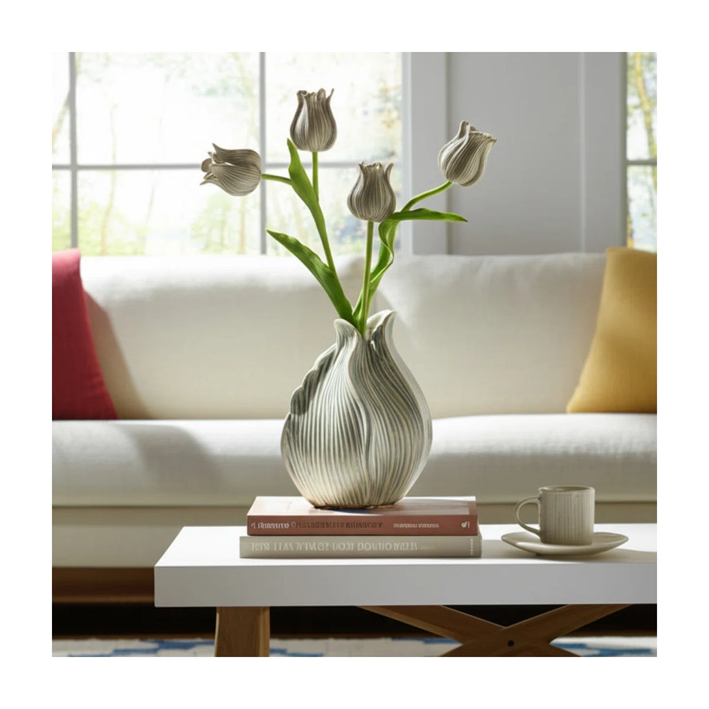 Handcrafted Pottery Earthenware Vase with Sculptural Curved Design