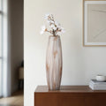 Jocelyn Modern Textured Tall Glass Vase for Home Decor - Decorative Table Flower Vase with Metal Rim for Living Room Styling and Tabletop Display - Tan